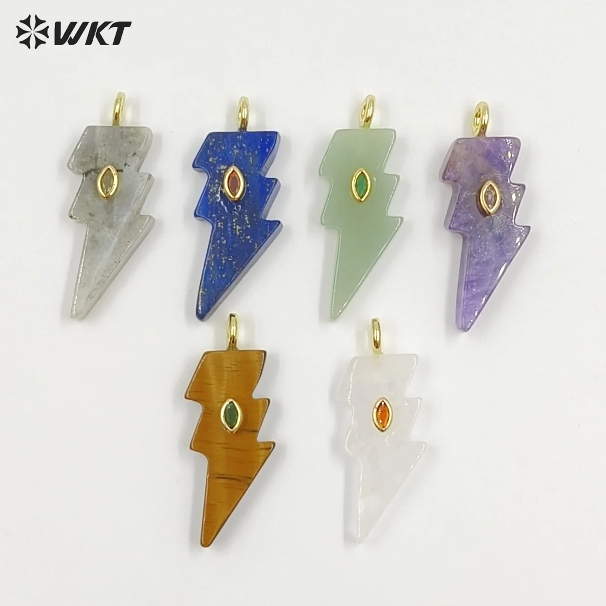 WT-P2100  Factory Wholesale Various Natural Gemstone With Zircon Lightning Shape Pendants For Friend Gifts Making Findings