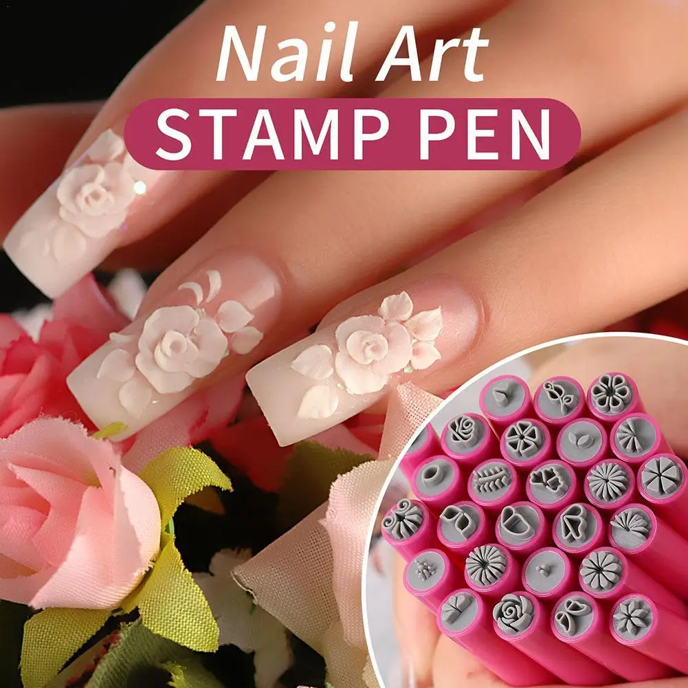 

Nail DIY Stamp Pen Sets Art Nail Doodle With Petal Embellished Pattern Stippling Seal Pen DIY Nail Artificial Accessory 26pcs