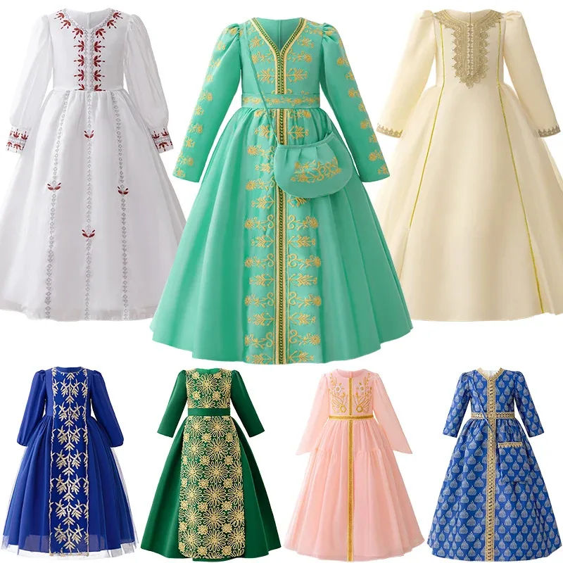 

Muslim Festival Clothing Children's Elegant Party Dresses for Girls Embroidered Formal Evening Ceremonial Arabic Eid Long Dress