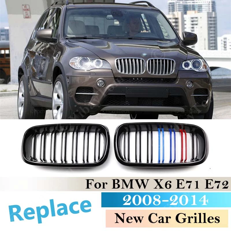 

For BMW X6 E71 E72 2008 ~ 2014 X5 E70 Front Kidney Grille Dual Slat Grilles Black Multi Color High Quality ABS Accessories 2013