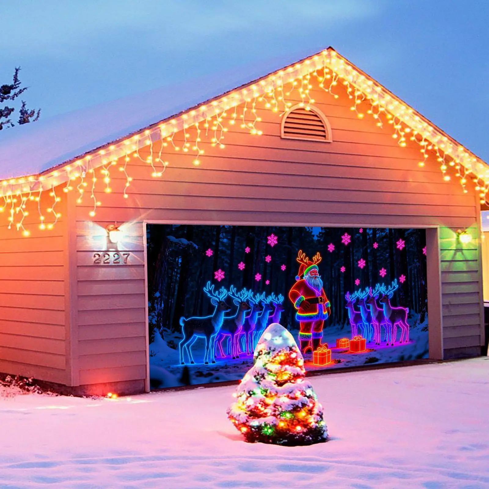 

Рождественский баннер для гаражных ворот, украшения, светящиеся в темноте, праздничный фон Санта-Клауса, праздничные чехлы для гаражных ворот на улице