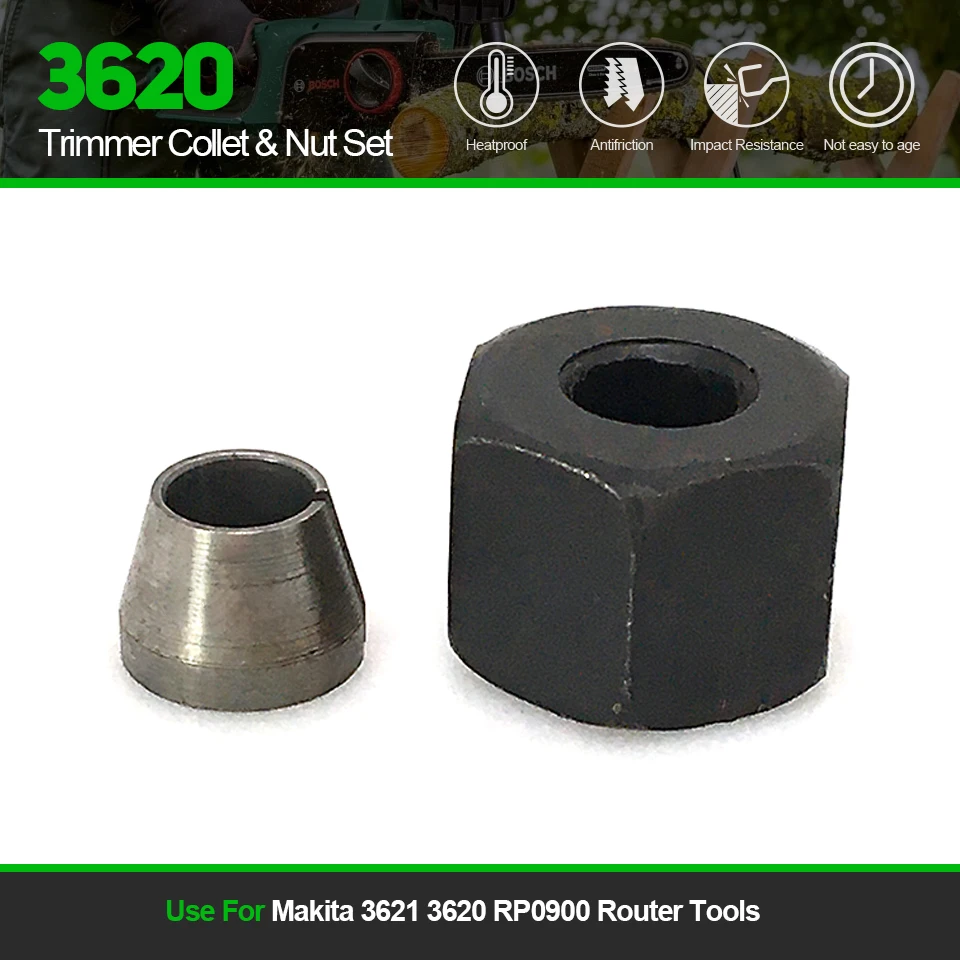 

1Set Replace Trimmer Collet & Nut Set For Makita 3621 3620 RP0900 Router Tools 763615-1 6mm 6.35mm/1/4” Accessories Fast Ship