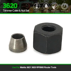 1Set Replace Trimmer Collet & Nut Set For Makita 3621 3620 RP0900 Router Tools 763615-1 6mm 6.35mm/1/4” Accessories Fast Ship