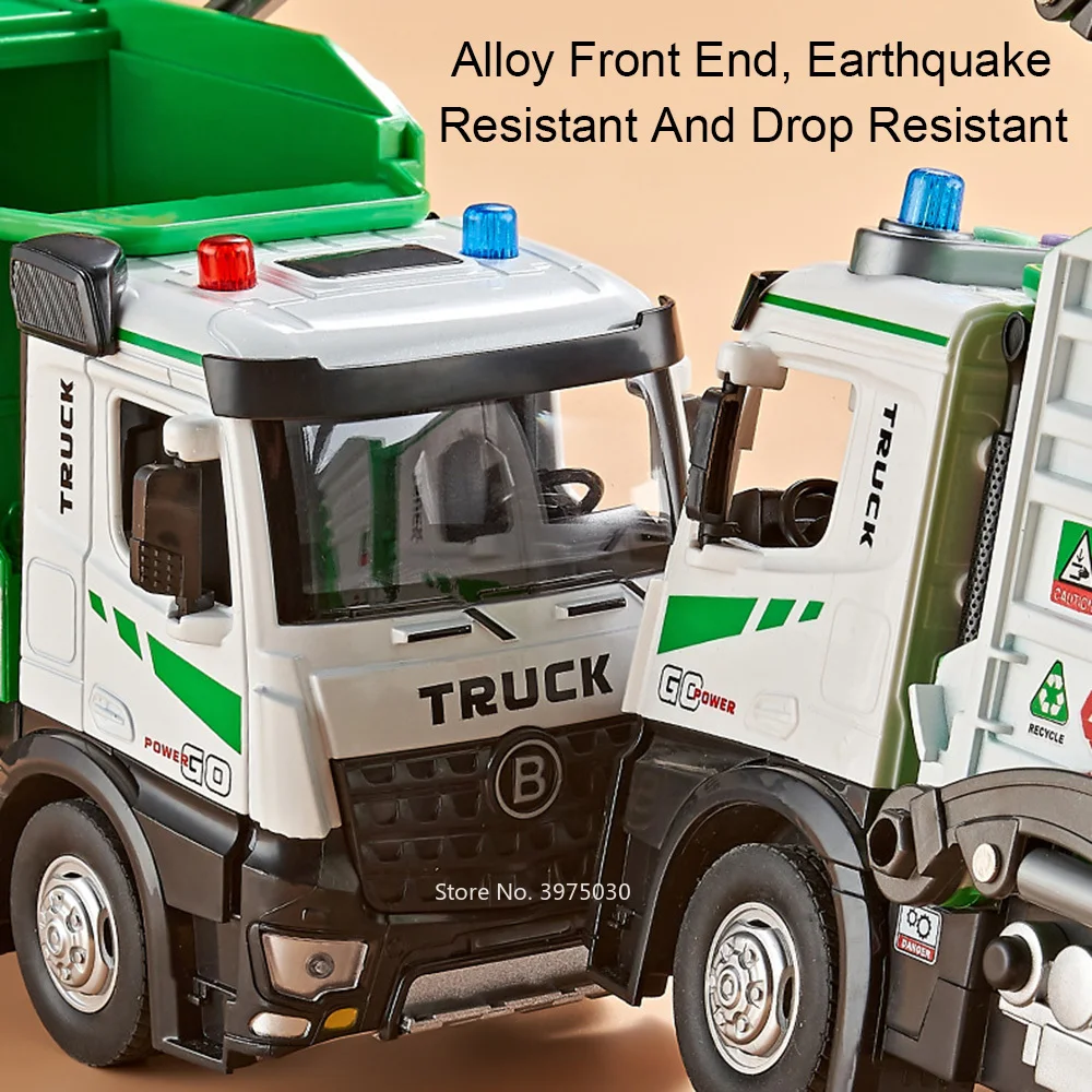 1:18 Electric Sanitation Garbage Truck Toy Cars Model Light Sound Miniature Vehicle Doors Opened Car Children\'s Educational Toys