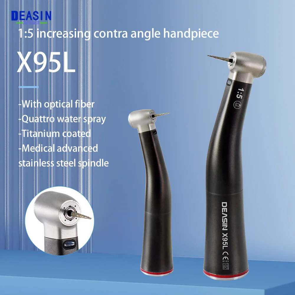 Dental Factory Equipment Increasing Red Ring X95L 1:5 With Light Contra Angle Handpiece Push Button For Universal E-type Motor