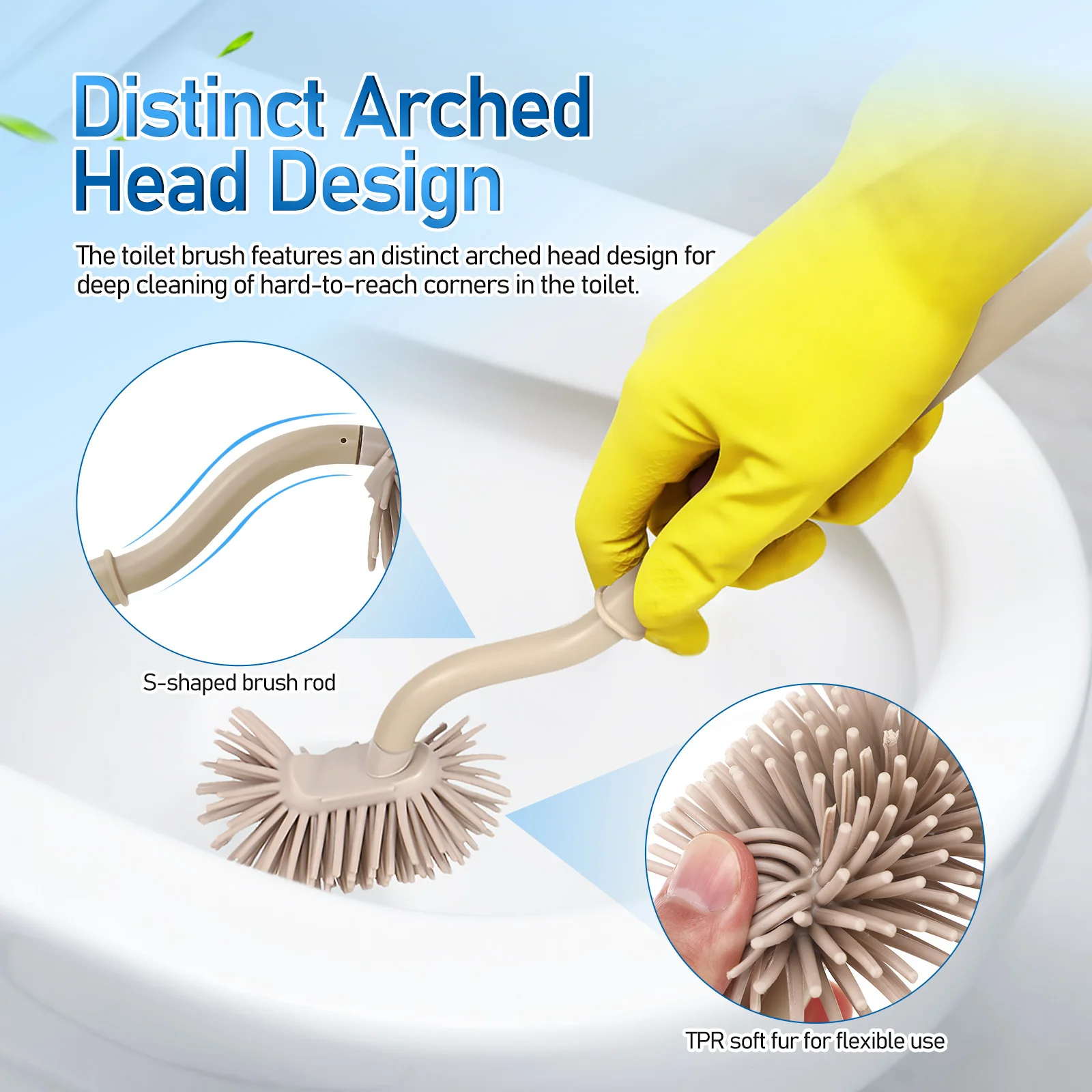 

1 Set Toilet Brush Plunger Holder Bathroom Cleaning Tools Stainless Steel Toilet Bowl Cleaner Deep Clean Arched Head Non-Slip
