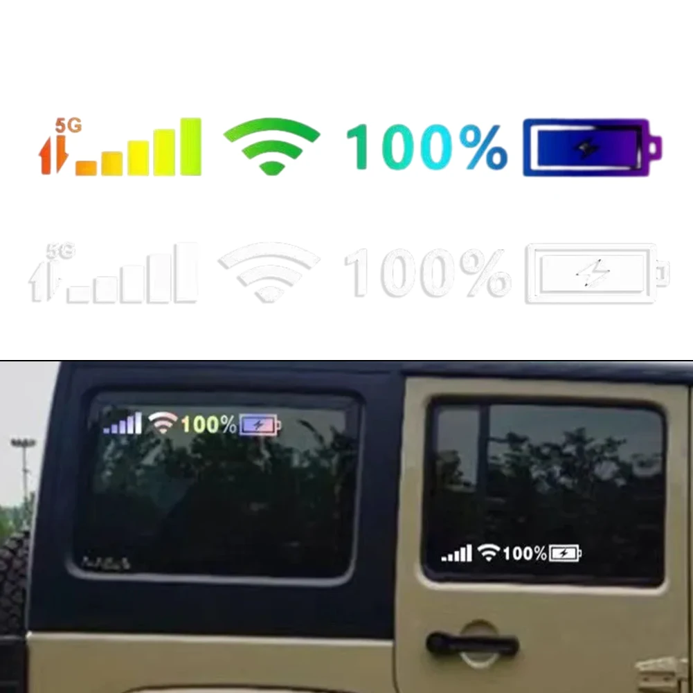 5G Battery Signal Power Themed Reflective Sticker For Car Windshield PET Based Die Cut Decal For Automotive Use