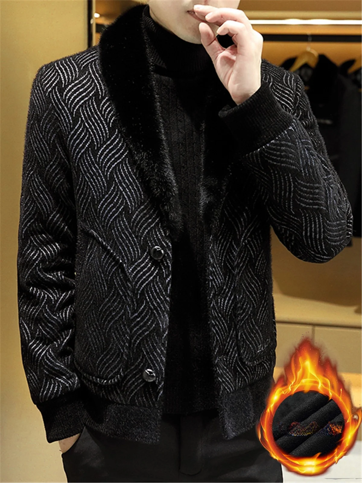 

Men's Winter Thiened Woolen Coat Korean Sle Faionable Fce Lined Warm Casual Suiting Outerwear Busin Casual Youthful