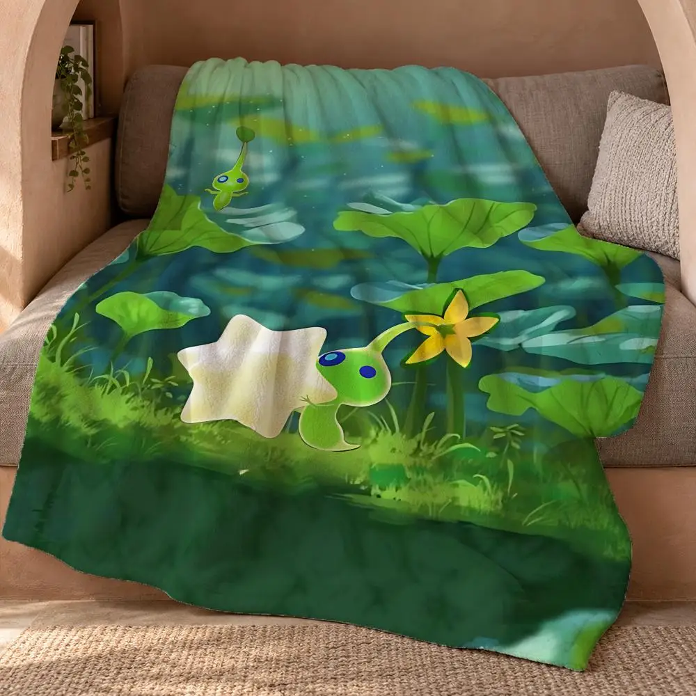 PIkMIn Cartoon Cute Game Throw Double Sided Flannel Throw Blanket Soft Travel Camping Sofa Bed Home