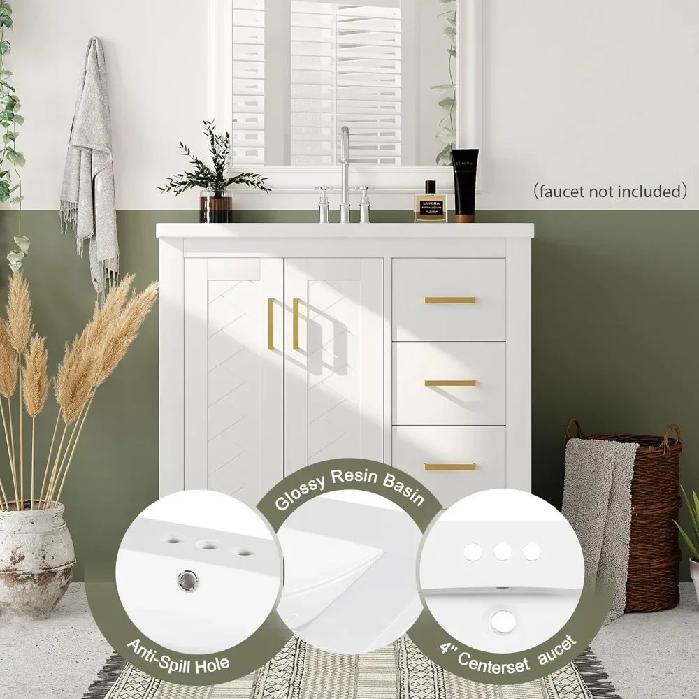 Bathroom Vanity with Single Sink Combo, Modern Undermount Bathroom Sink Cabinet with  Drawers and Door