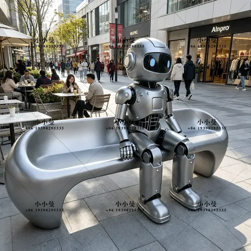Modern FRP Robot Sculpture Seat Sci-Fi Exhibition Hall Commercial Leisure Chair Creative Mechanical Ornament for Home Decor