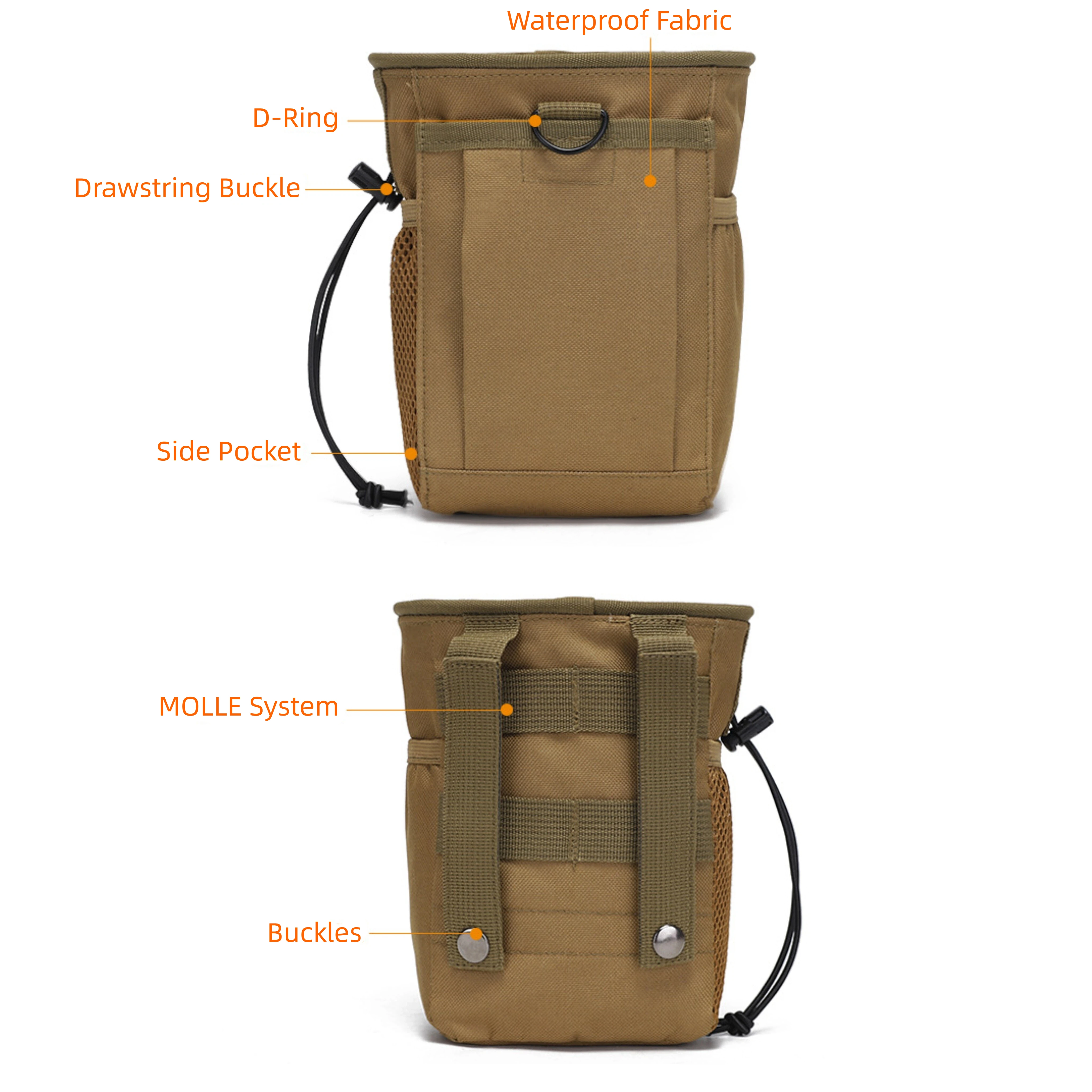 Bolsa tática MOLLE para despejo 3-5L 600D Nylon 3 em 1 - Pacote de cintura para armazenamento de munição de caça preto/verde/caqui