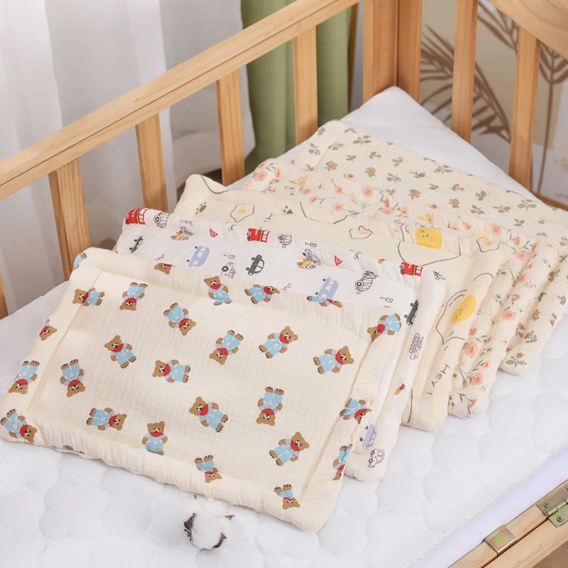 Newborn Pillow Pad Cotton Bean Velvet Cartoon Pattern Flat Pillow Baby Anti Vomiting Pillow Pad