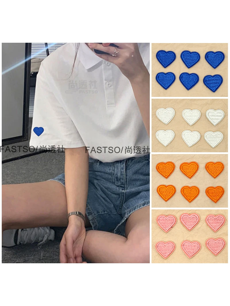 6pcs Mini Heart Self-Adhesive Stick-On Patches for Sewing Clothing Love Iron Embroidered Applique Decorative Patch Sticker