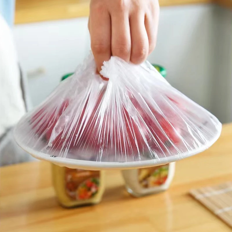 Plastic Disposable Food Covers Kitchen Fruits Fresh-keeping Saran Warp Elastic Shoe Cover Shower Headgear Storage Bags Organizer