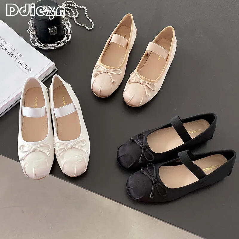 Senhoras ballet flats novo em sandálias femininas lolita casual fora 2024 atutmn moda slides borboleta-nó feminino mary jane sapatos