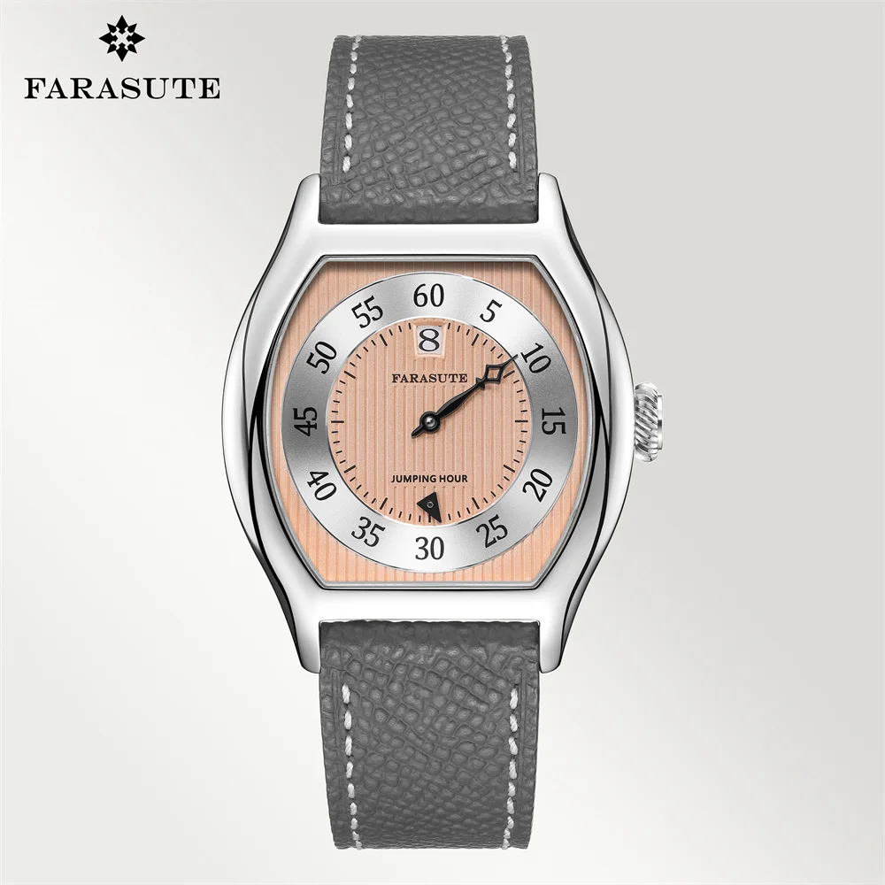 FARASUTE Retro Jumping Hour Watch Men Classic Seagull St17 Full Automatic Movement Wristwatch Male Sapphire Montres Pour Hommes