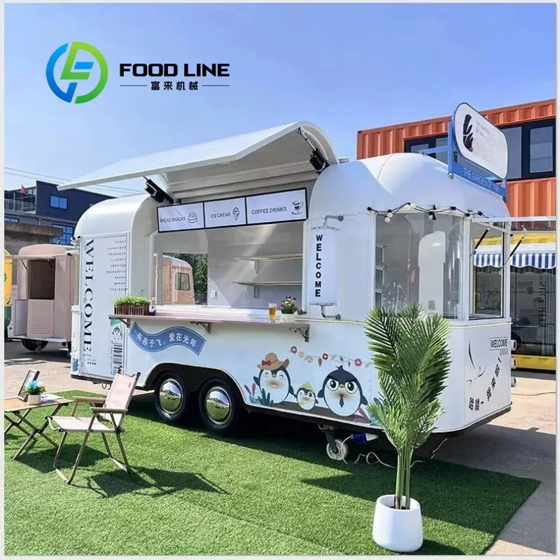 Customized Fully Equipped Stainless Steel Mobile Food Trailer Ice Cream Pizza BBQ Cart For Street Catering Business