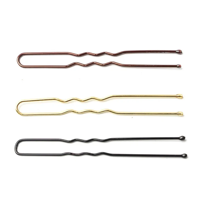 50/100pcs Black/Gold U Shaped Hairpins Waved Hair Clip Bobby Pins Metal Alloy Barrette Headwear Trinket Hair Styling Accessories