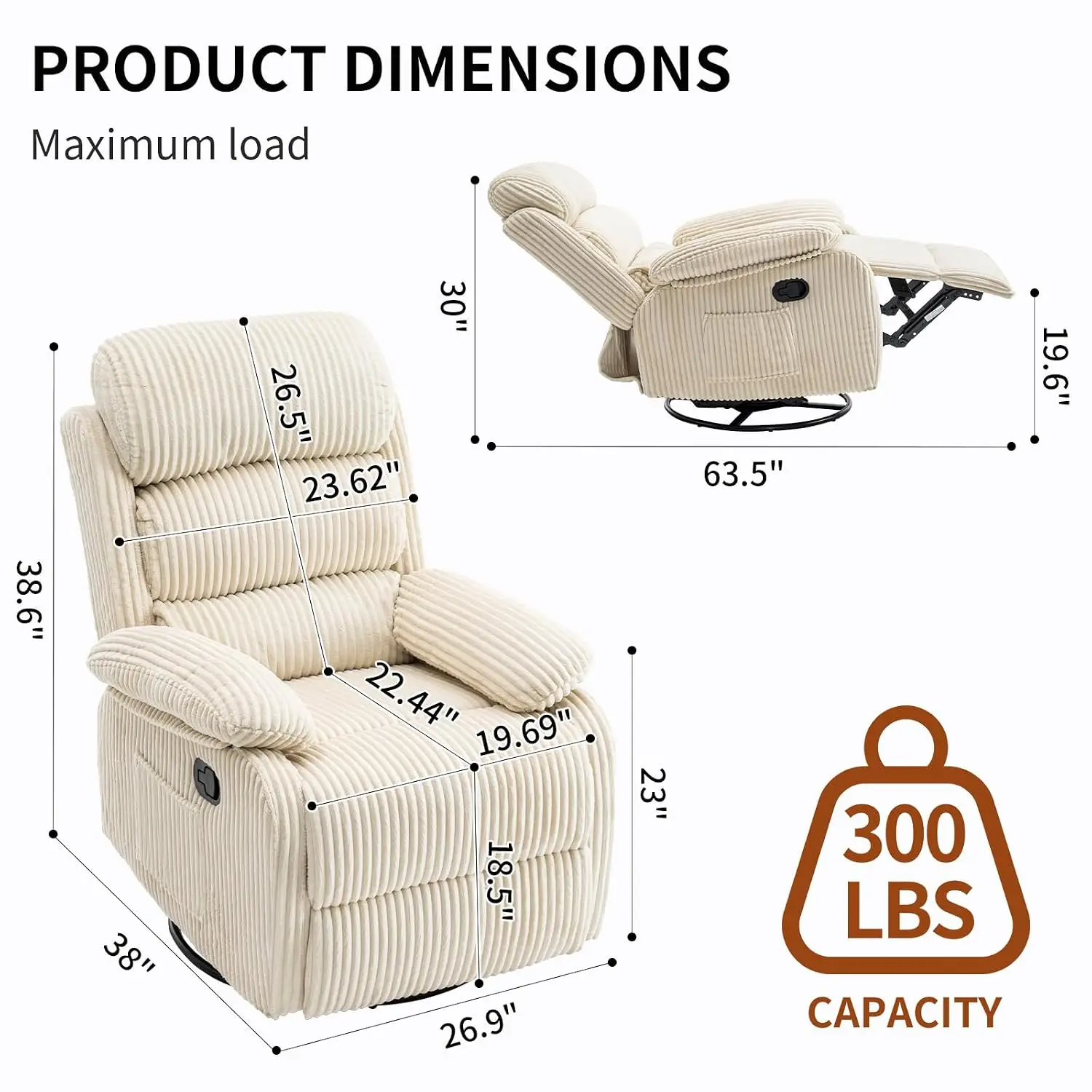 Velvet Rocking Recliner Chair with Side Pocket, Comfy Upholstered Single Sofa for Living Room Bedroom Nursing, Beige, Customized