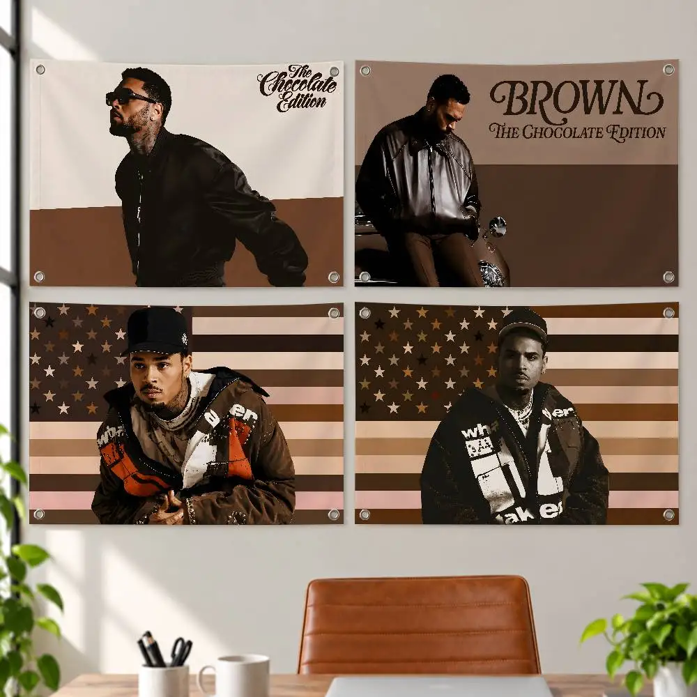 American Singer C-Chris-Brown Brown Aesthetic Wall Tapestry Flag Printed Wall Hanging Living Room Party Outdoor Decor
