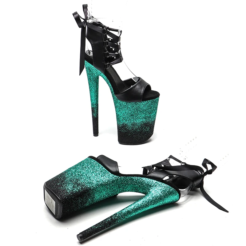 Leecabe 23CM/9inches Matte PU open toe glitter Platform Sexy High Heels Sandals Pole Dance shoes