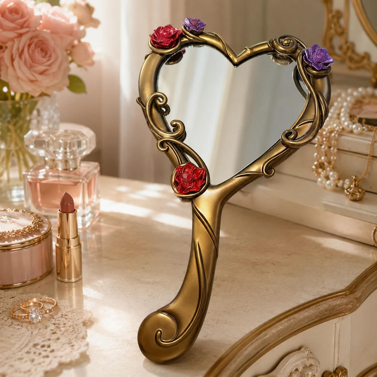 Handheld Portable Makeup Mirror Vintage Princess Diamond Castle Compact Pocket Cosmetic Mirror Cute Gifts For The Party