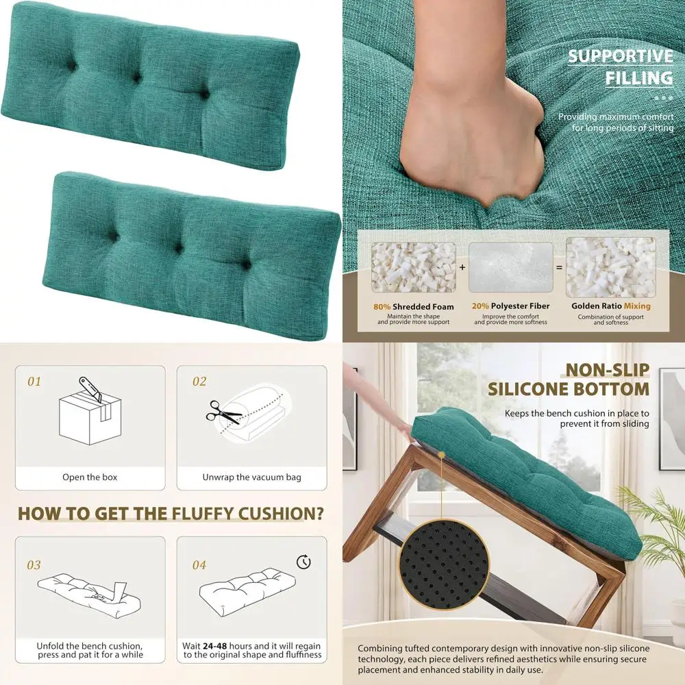 

Green 36x14x4 Non-Slip Tufted Foam Bench Cushion Set of 2