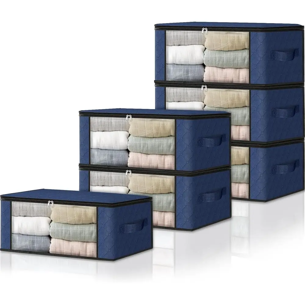 

Складные сумки для хранения из 6 штук с прозрачным окном, вместимость 35 л, синие, идеально подходят для общежитий, шкафов и многого другого