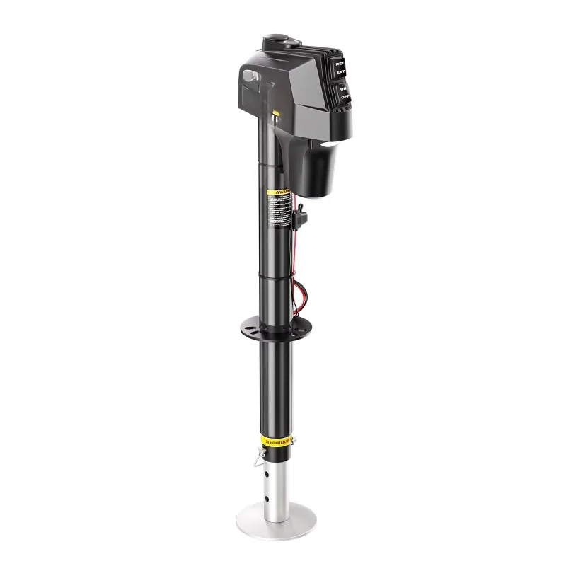 3500 lb Model A Frame Electric Trailer Traction Bar Jack - 12V DC with Manual Crank Handle and LED Light, Black