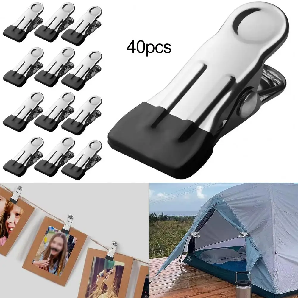 40Pcs Clothes Clip Stainless Steel Clothes Drying Clips Windproof Compact Trouser Socks Underwear Clip Closet Clothes Organizer