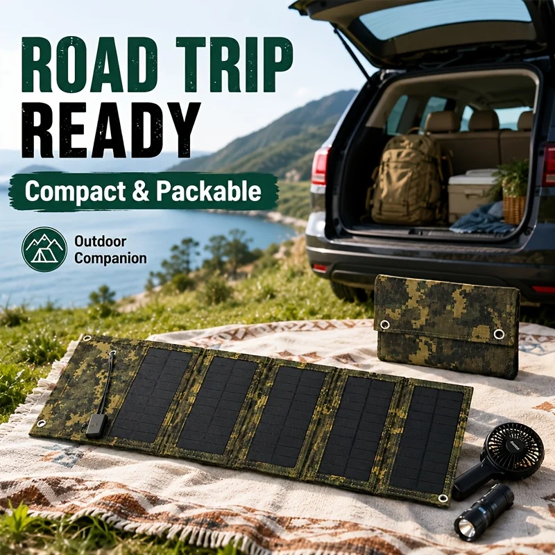 5-Fold Solar Charger, Monocrystalline Silicon Solar Panel, with USB Port, Outdoor Charging Super Convenient