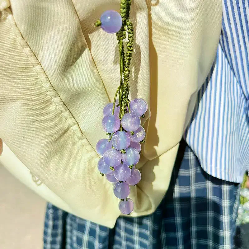 Grape Pendant Keychain DIY Hand Woven Material Package Bead Car Key Backpack Pendant Decoration Accessory Color-changing