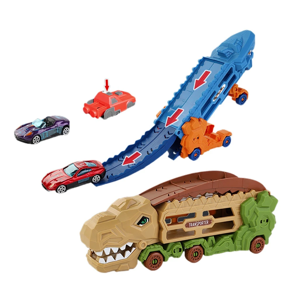 

Transforming dinosaur toy car, foldable track storage car,parent interaction with 1pcs random alloy car
