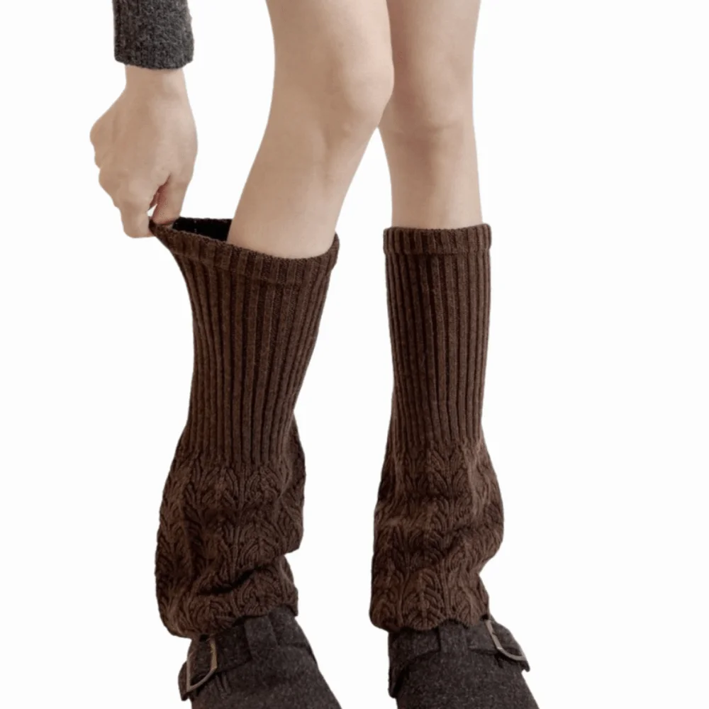 

Punk Solid Color Women Knitted Leg Warmers Retro Soft Girl's Boots Heap Socks Mid-Calf Thickened Women's Foot Cover Harajuku