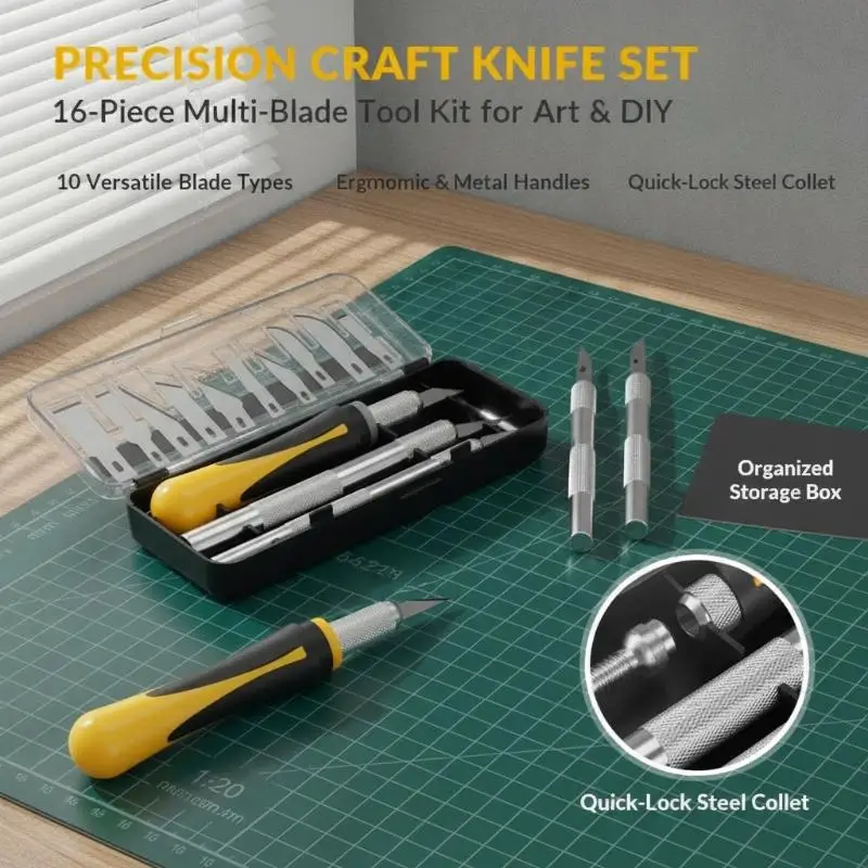 Precision Hobby Knife Set With Sharp Carbon Steel Blades Non Slip Handle Storage Case For Craft Modeling DIY Art Projects