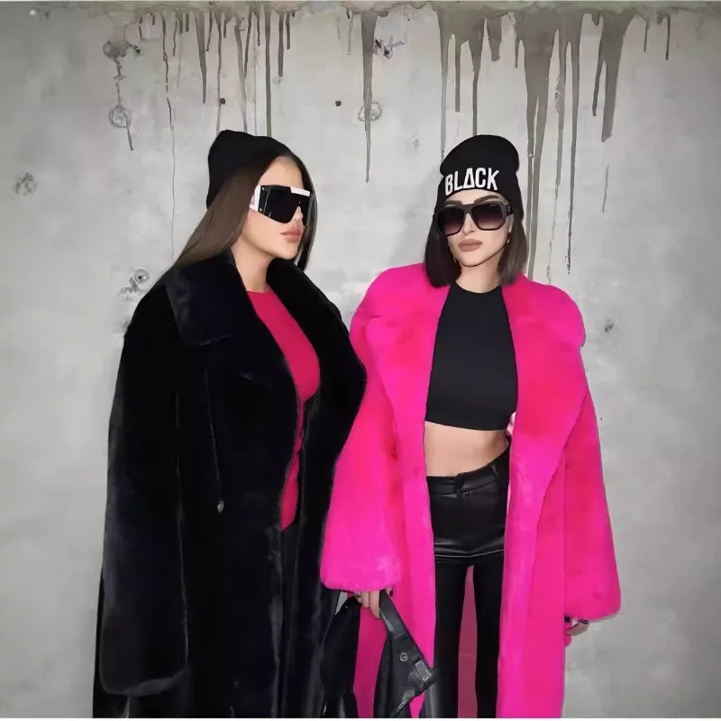 Nuevos productos transfronterizos de otoño, abrigo de piel de imitación, traje con cuello de algodón, abrigo largo grueso de felpa, gabardina cómoda para mujer