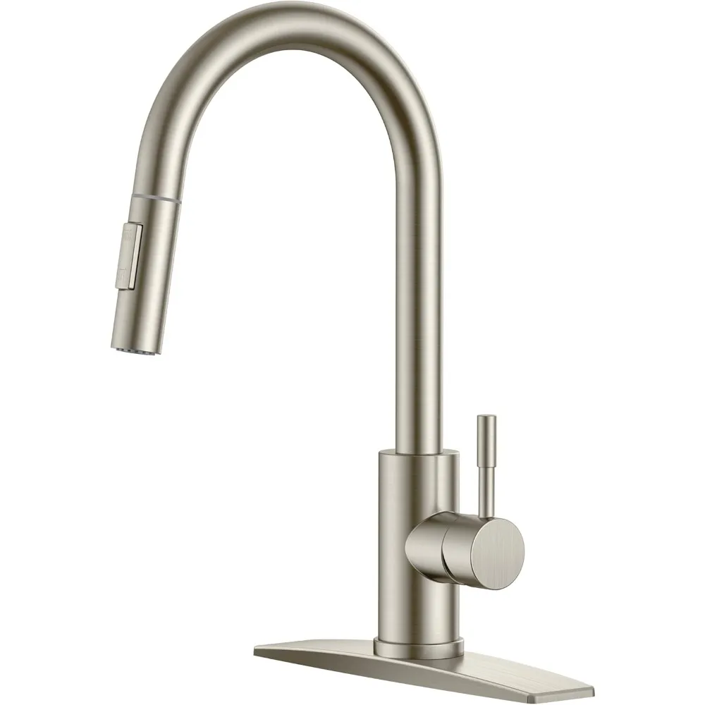 

Kitchen Faucets, Brushed Nickel Kitchen Faucet with Pull Down Sprayer, Modern Kitchen Sink Faucet Stainless Steel