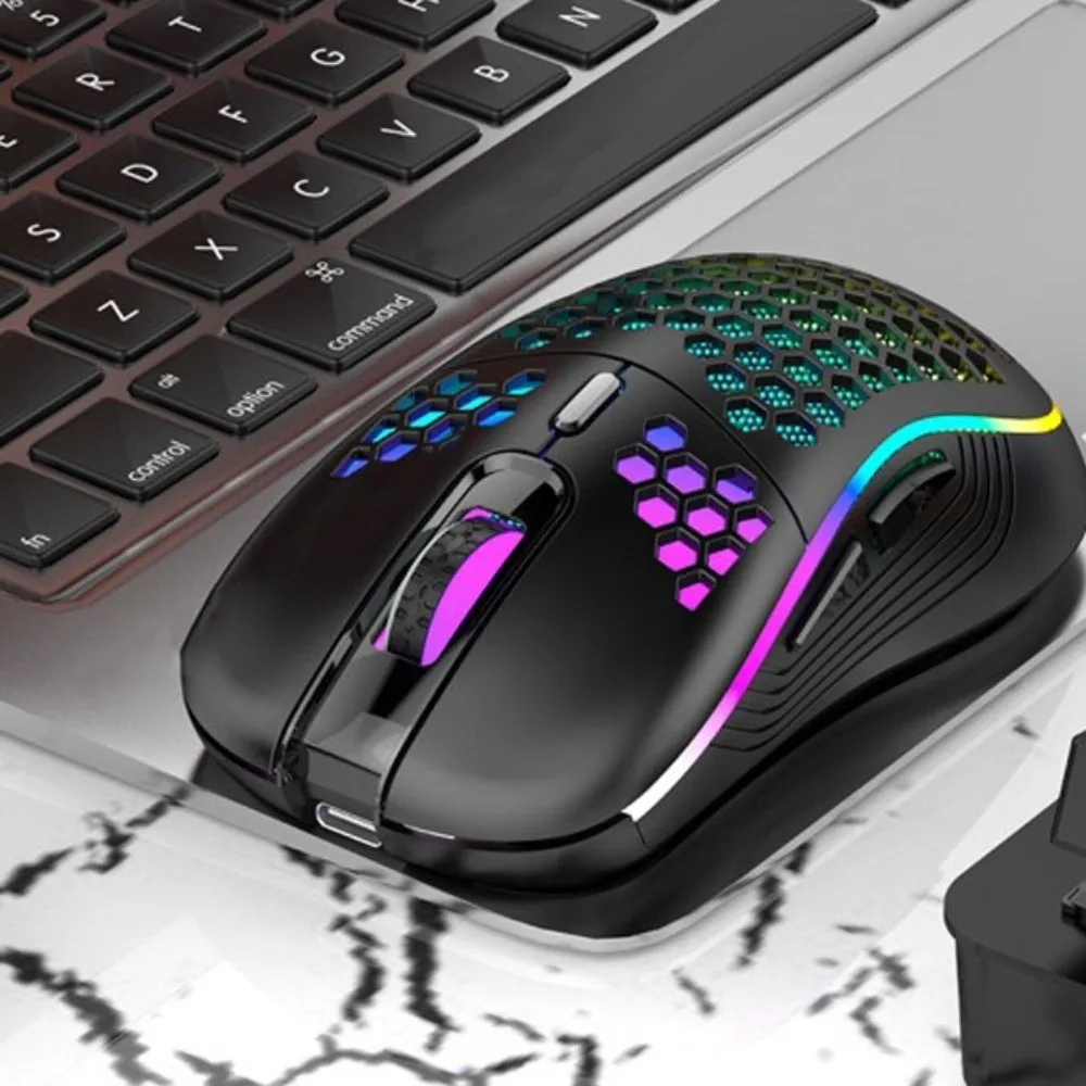 Adjustable DPI RGB Lighting Mouse Ergonomic Design Rechargeable Gaming Mouse Colorful Honeycomb Shell 2.4G Wireless Mouse