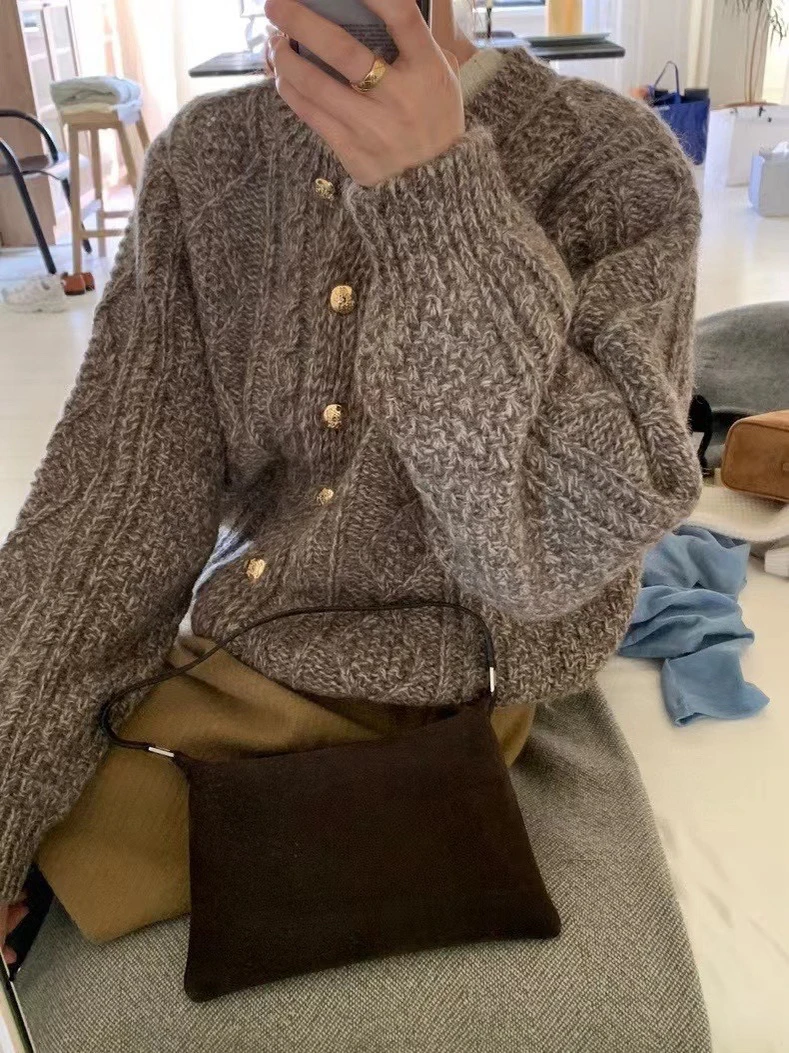 

Корейский вязаный кардиган Candy Miss Sle Gabrielle: универсальный, свободный крой, длинный рукав, для женщин, модный, для повседневной носки