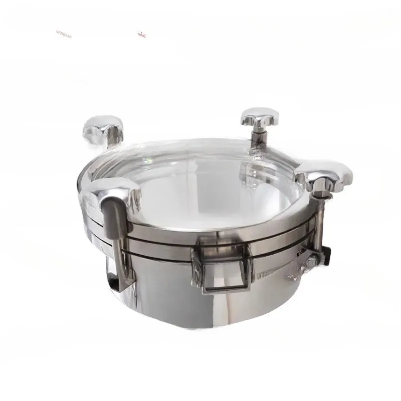 304 Stainless Steel Pressure Manhole Cover Large Glass, Sanitary Grade with Sight Glass Flange Hand Hole Welding Thickened