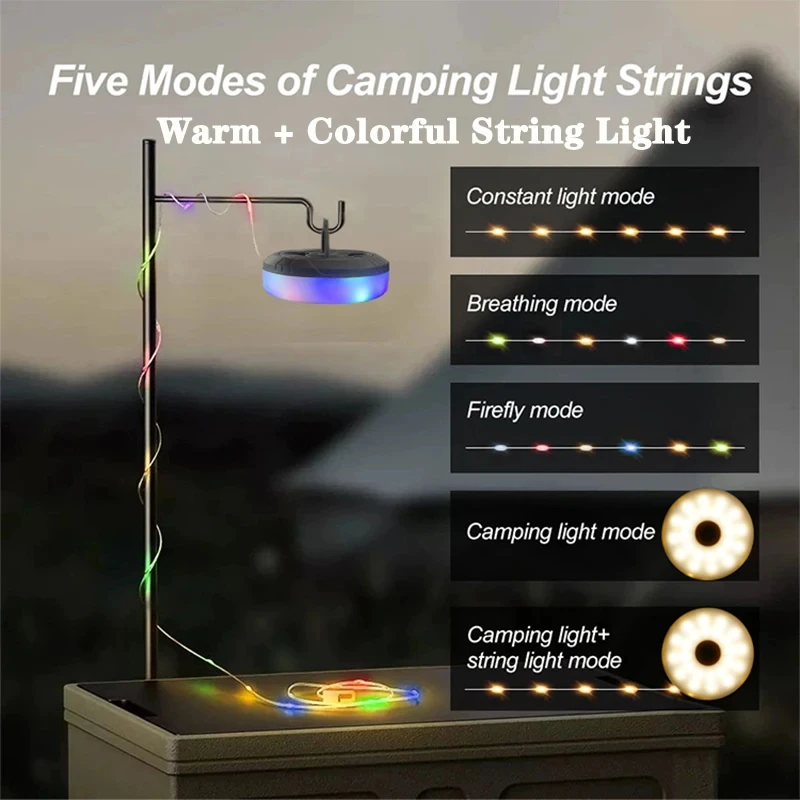 Solar Lights Outdoor Camping Light 10meter String Light Outdoor Tent Warm light Atmosphere Light LED Flashlight with Hook gallery 5