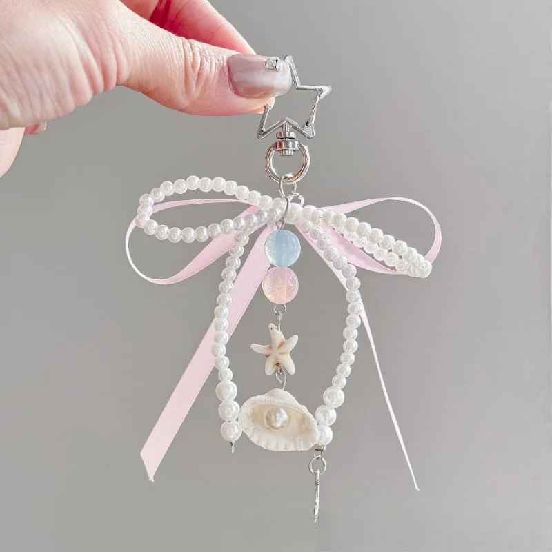 

Pink Ribbon Bow Bag Hanging Decoration Shell Keychain Pendant Hanging Decoration Cute Keychain