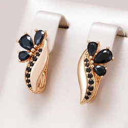 Kinel Hot Black Natural Zircon English Earrings for Women 585 Rose Gold Color Crystal Flower Bride Earrings Vintage Fine Jewelry