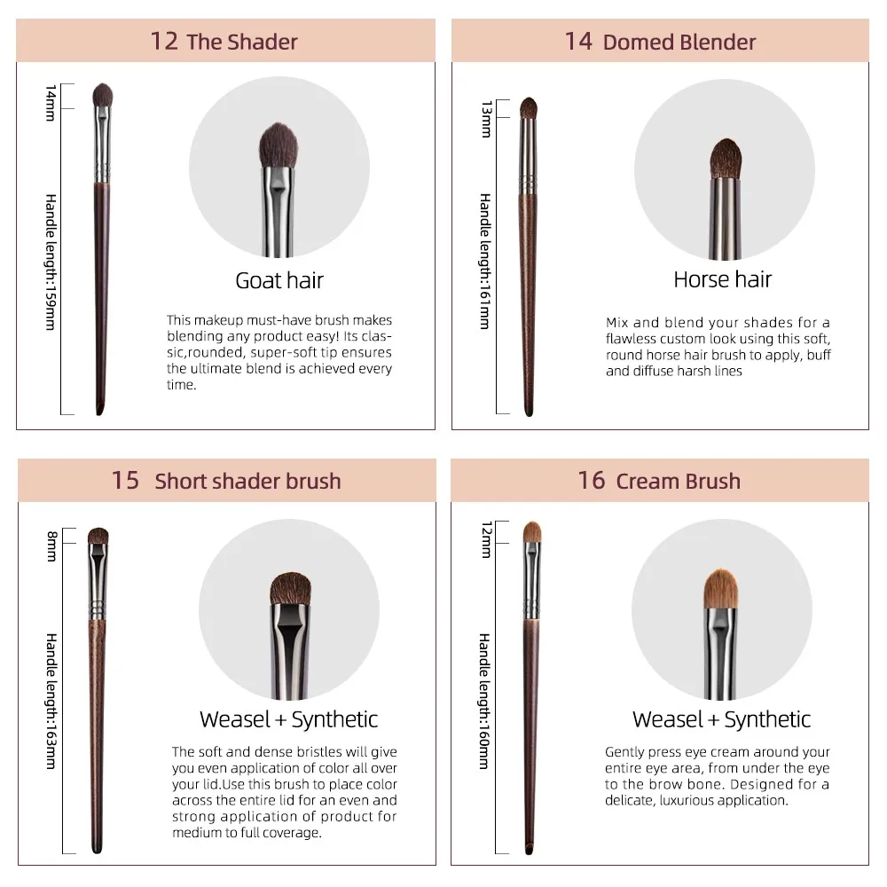 Bethy Beauty 10pcs  Eye Shadow  Eyeliner Blender Detail Short Shader Eyelid Cream Professional Beauty  Brush Set