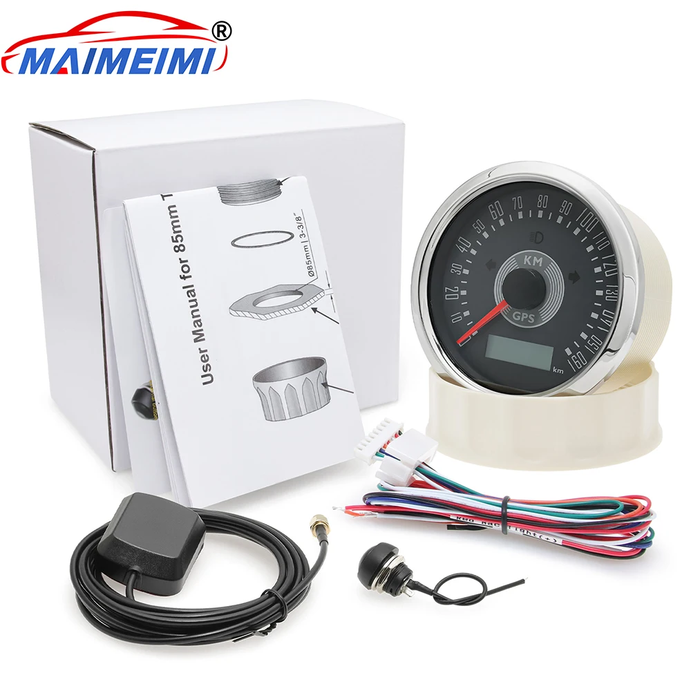 

85mm GPS Speedometer Gauge Red Yellow Backlight with Antenna 0~160KMH Car Retro Classic Digital Gauge