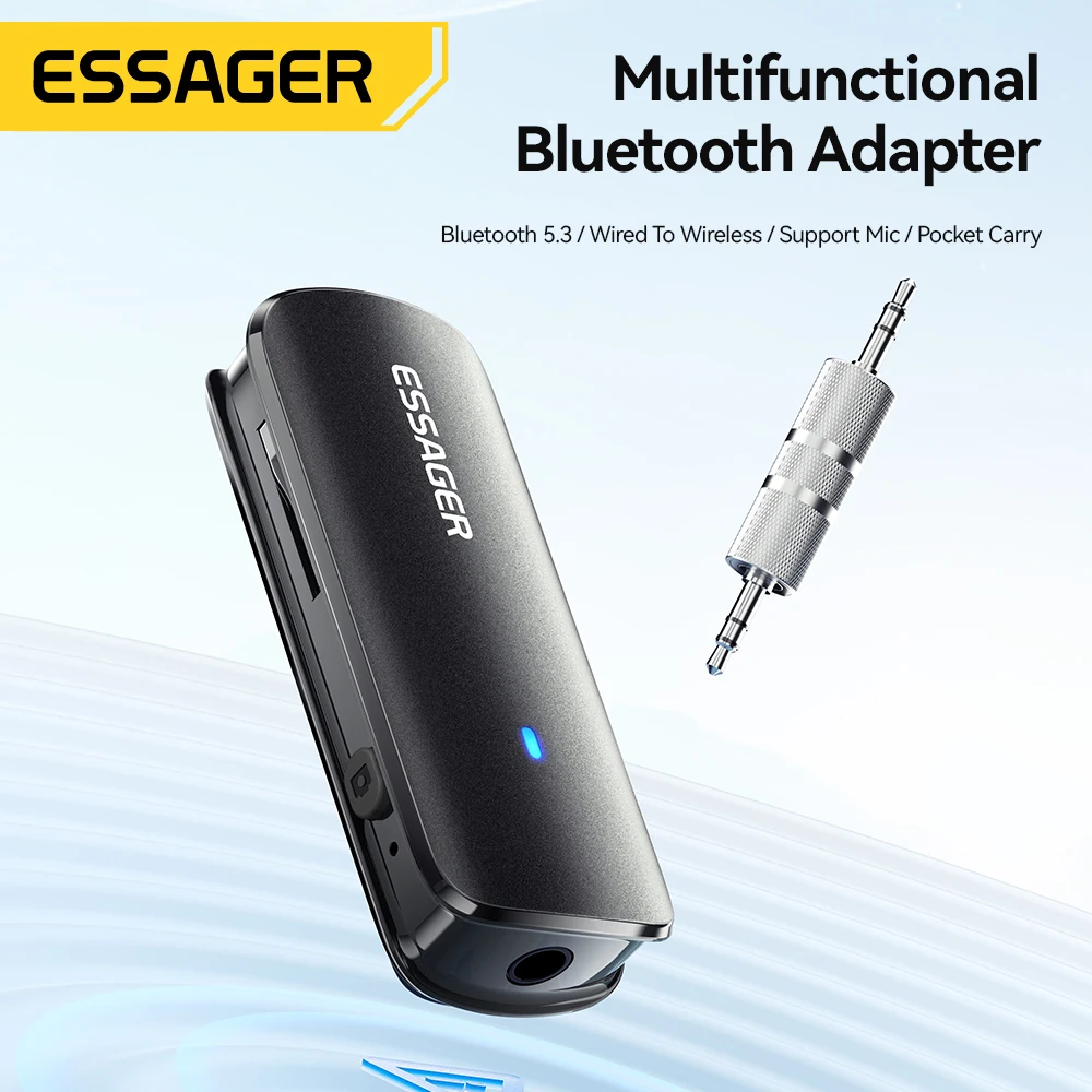 Essager Bluetooth 5.3 Adapter Transmitter Receiver Bluetooth AUX Wireless 3.5mm Adapter Stereo for Earphones Phones TV Car Audio