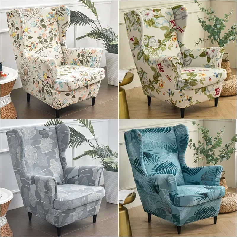 

Flowers Printed Wing Chair Cover Stretch Spandex Sofa Covers Elastic Armchair Covers Non-slip Sofa Slipcover Protector