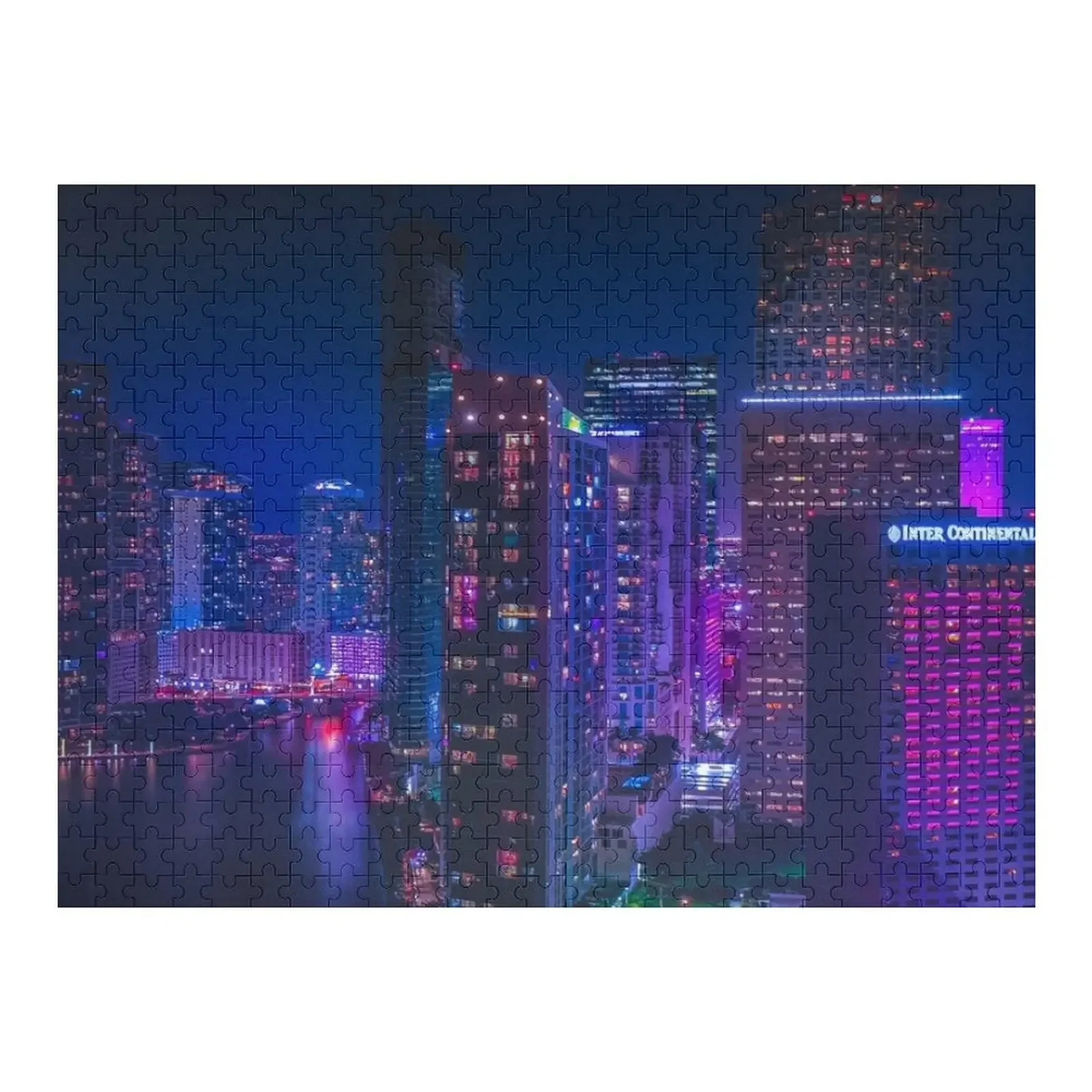 

Downtown Miami at Night Jigsaw Puzzle Wooden Jigsaws For Adults Wooden Adults Personalized Gift Ideas Custom Wooden Name Puzzle
