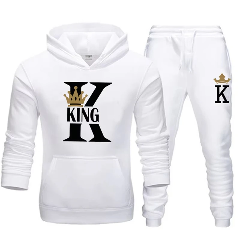 2026 New Autumn and Winter Men's and Women's Sweater Set KING QUEEN Loose Relaxed Hooded Print Couple Set view 4